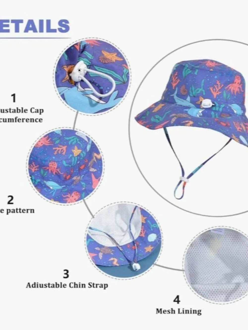 Blue Ocean Outdoor Beach Swim Bucket Hat Wide Brim Sun Protection 5-12 Years